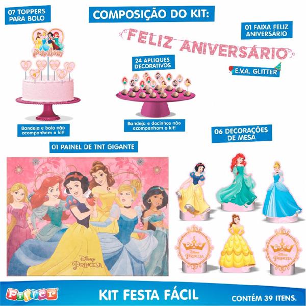 Kit Festa Infantil Princesas Disney, Piffer - PT 1 UN