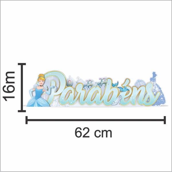 Decoração de Mesa Infantil "Parabéns", Cinderela, Piffer - PT 1 UN