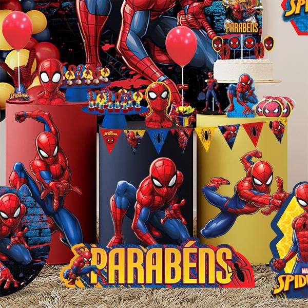 Decoração de Mesa Infantil "Parabéns", Homem Aranha Spiderman Marvel, Piffer - PT 1 UN