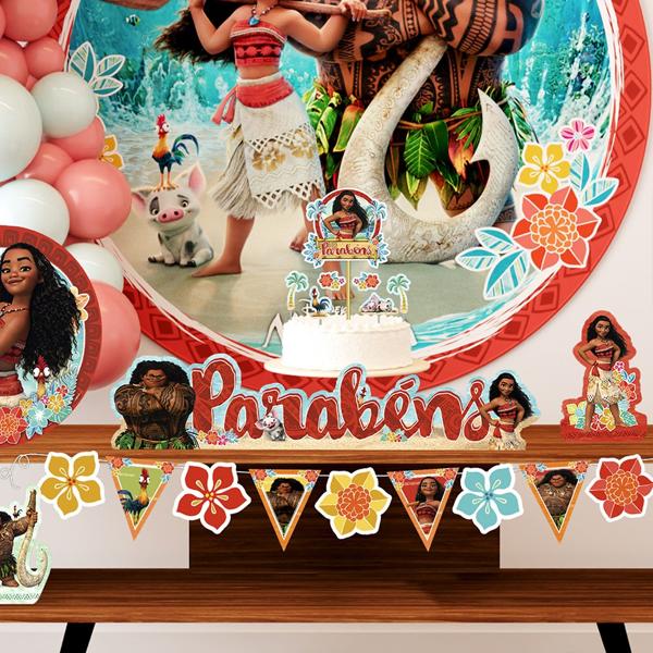 Decoração de Mesa Infantil "Parabéns", Moana, Piffer - PT 1 UN