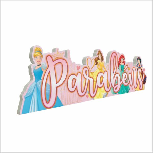 Decoração de Mesa Infantil "Parabéns", Princesas Disney, Piffer - PT 1 UN