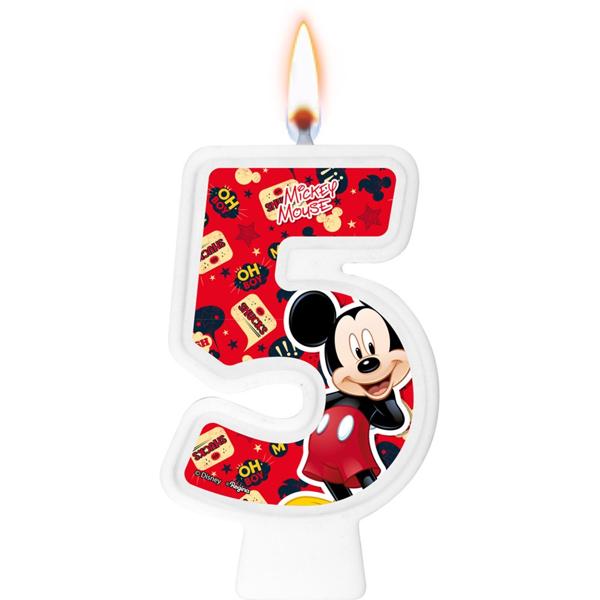 Vela de Aniversário Mickey Disney, Número 5, Regina Festas - PT 1 UN