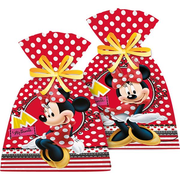 Sacola de Plástico para Lembrancinha Minnie Disney Vermelha, Regina Festas - PT 12 UN