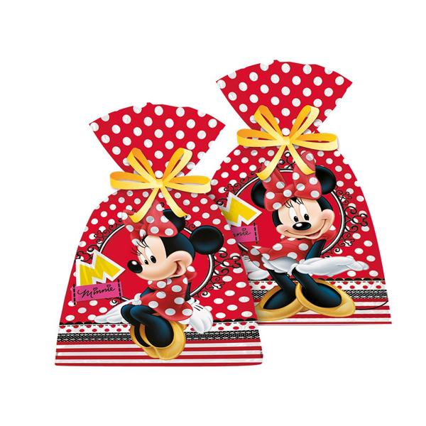 Sacola de Plástico para Lembrancinha Minnie Disney Vermelha, Regina Festas - PT 24 UN