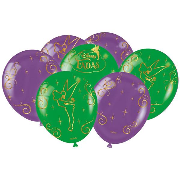 Balões de Aniversário, Fadas Disney, Látex, 9", Festcolor - PT 25 UN