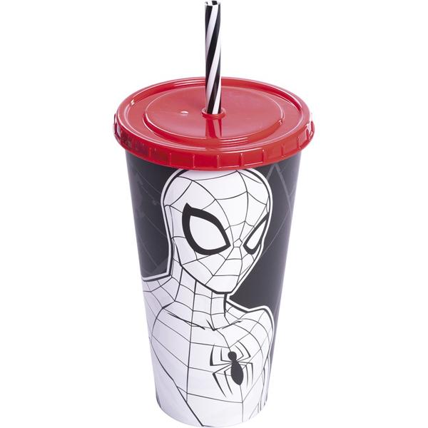 Copo para Festa Infantil, Homem Aranha Spiderman Marvel, com Canudo, 700ml, Plasutil - PT 1 UN