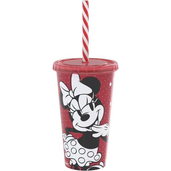 Copo para Festa Infantil, Minnie Disney, com Canudo, 500ml, Plasutil - PT 1 UN