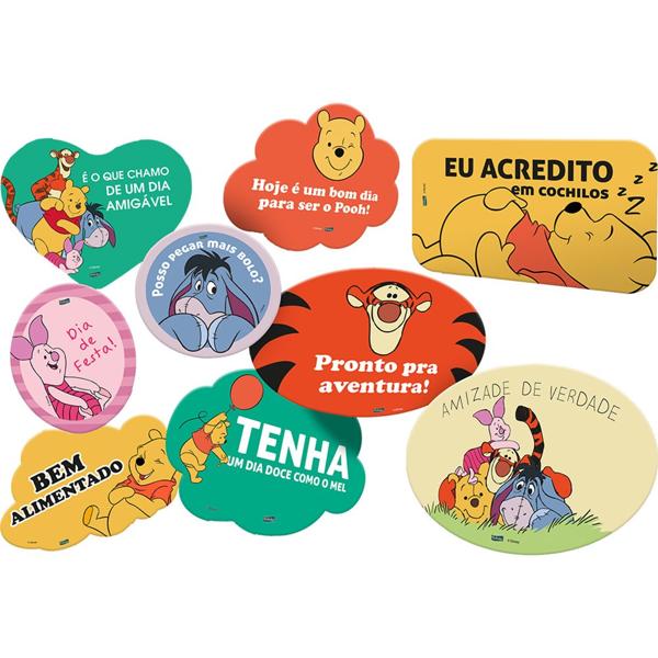 Placas Disney para Decoração de Festa, Ursinho Pooh, Festcolor - PT 9 UN