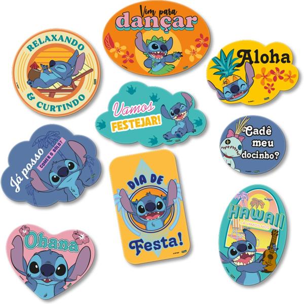 Placas para Decoração de Festa, Stitch Disney, Festcolor - PT 9 UN