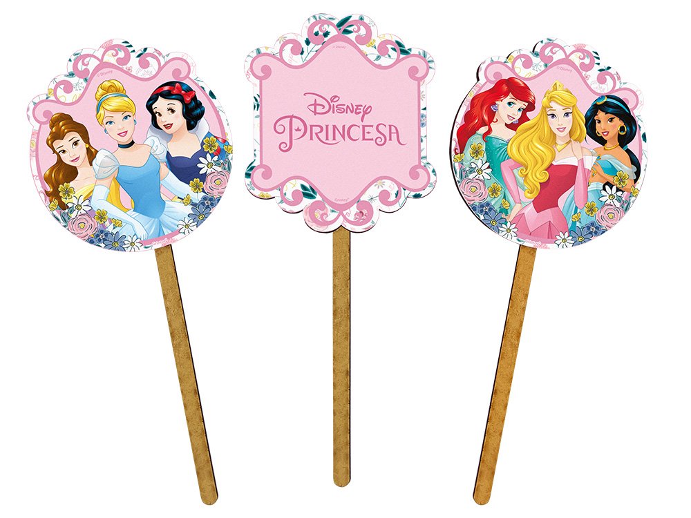 Palito Decorativo Princesas Disney, em MDF, Grinfest - PT 3 UN