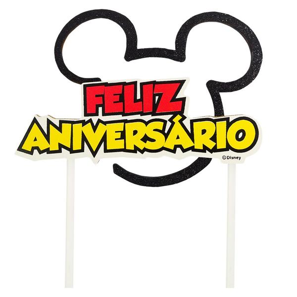 Topo de Bolo Infantil Mickey Mouse, em MDF, Grinfest - PT 1 UN