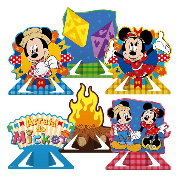 Decorações de Mesa Infantil, Arraiá do Mickey Disney, Regina Festas - PT 6 UN