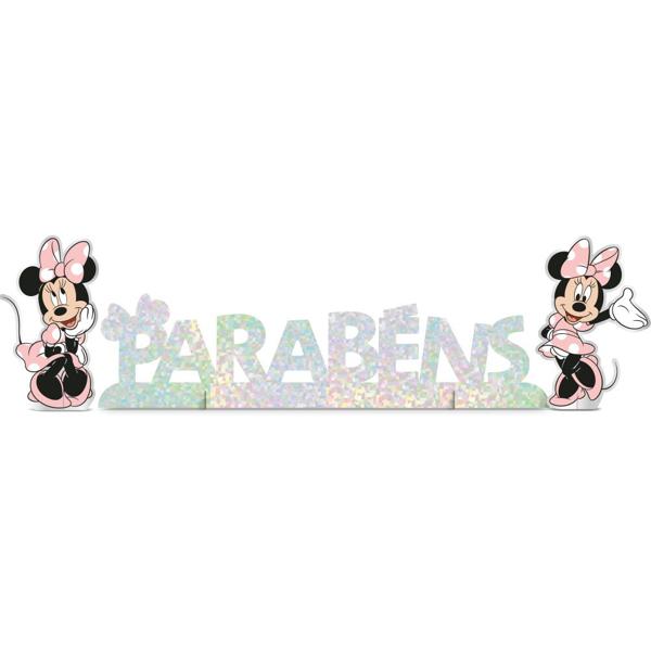 Faixa Decorativa de Aniversário "Parabéns" Minnie Disney, Rosa, Regina Festas - 1 UN