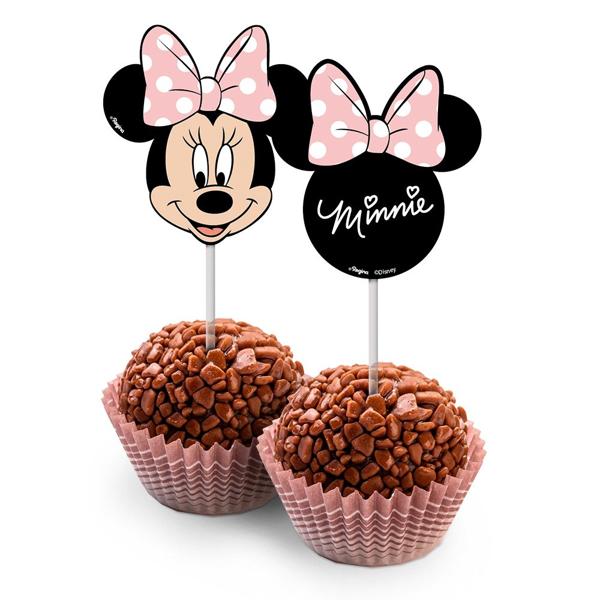 Palito Decorativo Minnie Mouse Rosa, Piffer - PT 8 UN