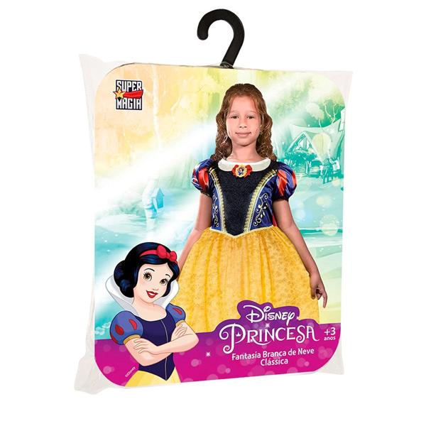 Fantasia Branca de Neve Clássica Infantil, Tamanho M, Princesas Disney, Novabrink - PT 1 UN