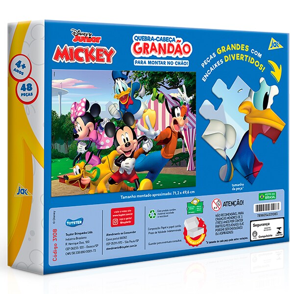 Quebra-Cabeça Grandão Mickey, Peças Grandes, 48 Peças, Toyster - CX 1 UN