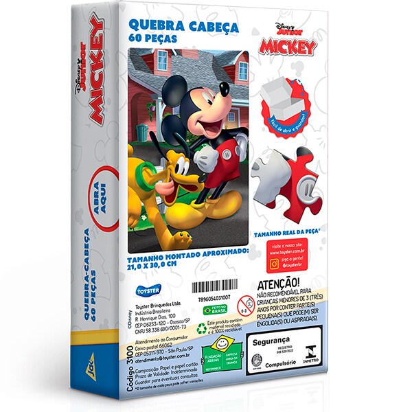 Quebra-Cabeça Mickey, 60 Peças, Toyster - CX 1 UN