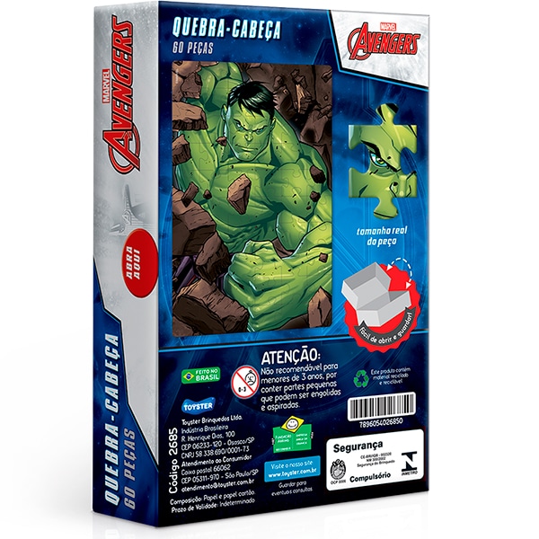 Quebra-Cabeça Hulk, 60 Peças, Toyster - CX 1 UN