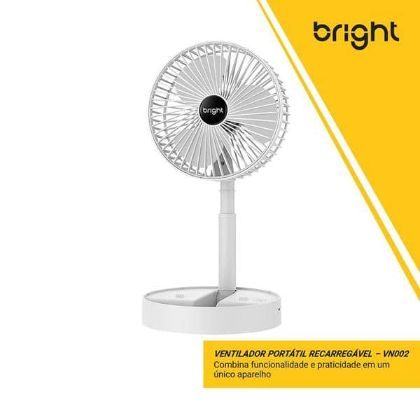 Ventilador portátil recarregável, Branco, VN002, Bright - CX 1 UN