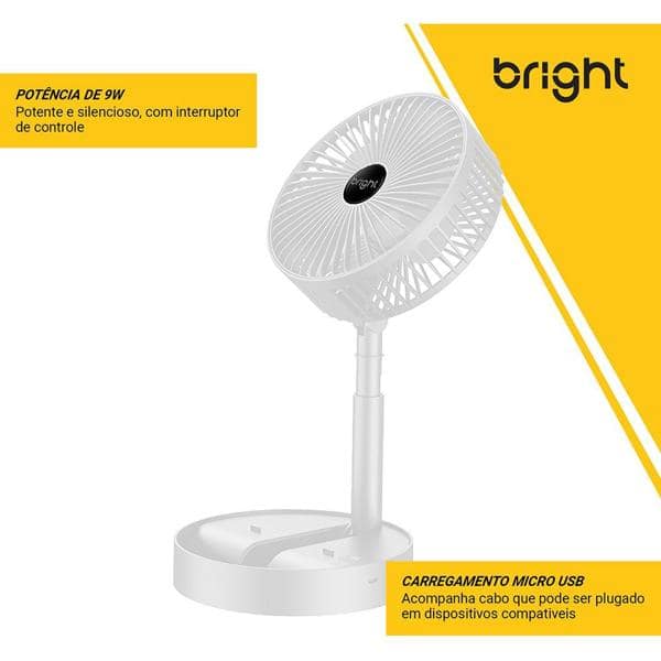 Ventilador portátil recarregável, Branco, VN002, Bright - CX 1 UN