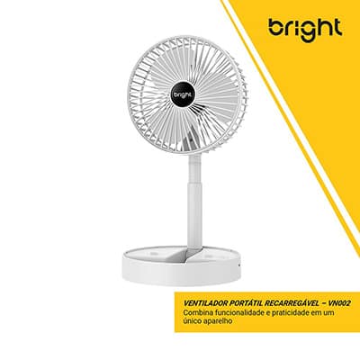 Ventilador portátil recarregável, Branco, VN002, Bright - CX 1 UN