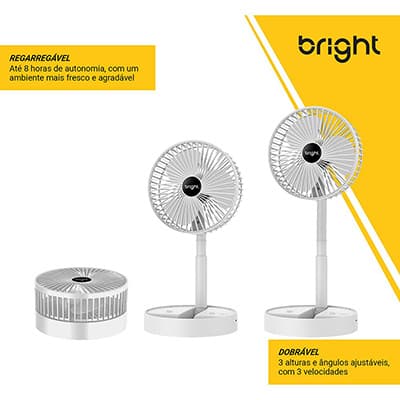 Ventilador portátil recarregável, Branco, VN002, Bright - CX 1 UN