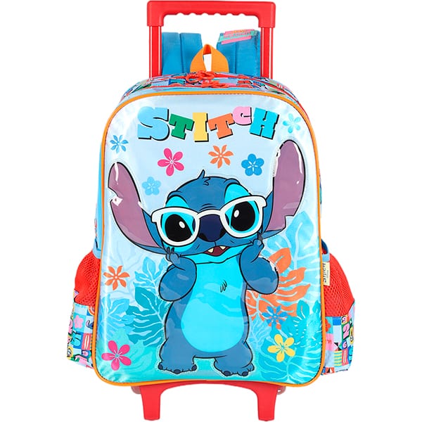 Mochila escolar em poliéster com rodas Stitch, Disney, Azul, IC42392SC0200U, Luxcel - PT 1 UN