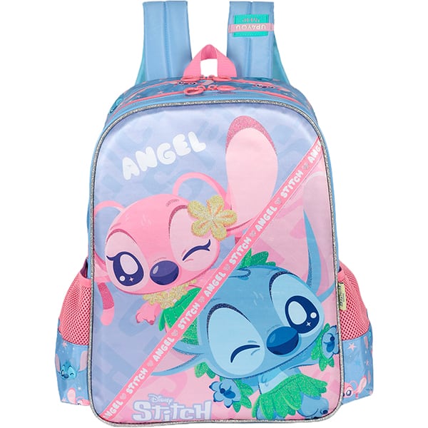 Mochila escolar em poliéster Stitch, Disney, Roxa, IS42391SC2, Luxcel - PT 1 UN