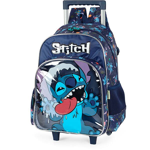 Mochila escolar em poliéster com rodas Stitch, Disney, Azul, IC42372SCKL02, Luxcel - PT 1 UN
