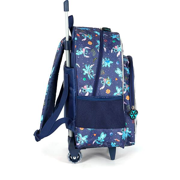 Mochila escolar em poliéster com rodas Stitch, Disney, Azul, IC42372SCKL02, Luxcel - PT 1 UN
