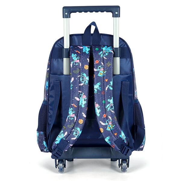 Mochila escolar em poliéster com rodas Stitch, Disney, Azul, IC42372SCKL02, Luxcel - PT 1 UN