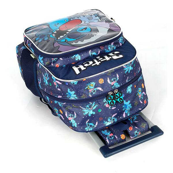 Mochila escolar em poliéster com rodas Stitch, Disney, Azul, IC42372SCKL02, Luxcel - PT 1 UN