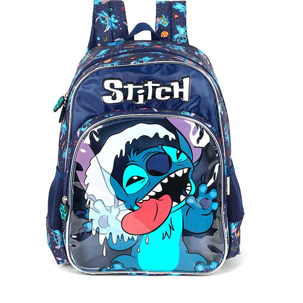 Mochila escolar em poliéster Stitch, Disney, Azul, IS42371SCKL02, Luxcel - PT 1 UN