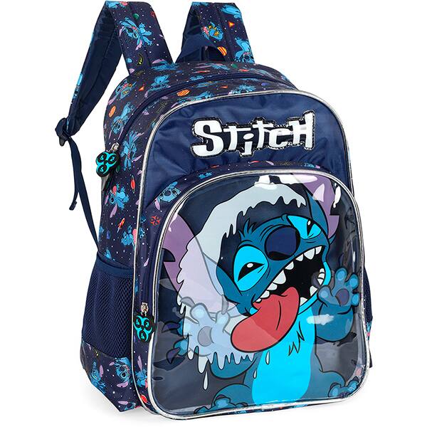 Mochila escolar em poliéster Stitch, Disney, Azul, IS42371SCKL02, Luxcel - PT 1 UN