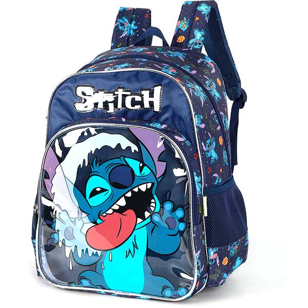 Mochila escolar em poliéster Stitch, Disney, Azul, IS42371SCKL02, Luxcel - PT 1 UN