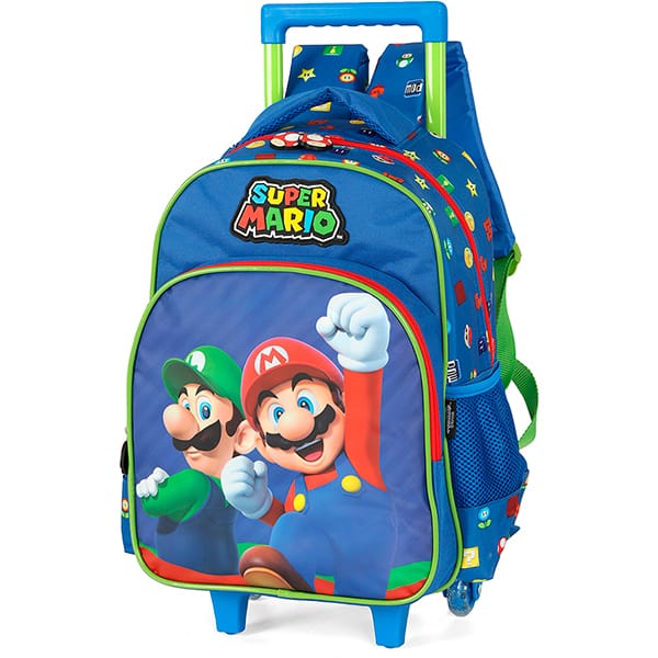 Mochila escolar com rodas, Mario Bros, Azul, IC42542MO0, Luxcel - PT 1 UN Mochila escolar com rodas, Mario Bros, Azul, IC42542MO0, Luxcel - PT 1 UN
