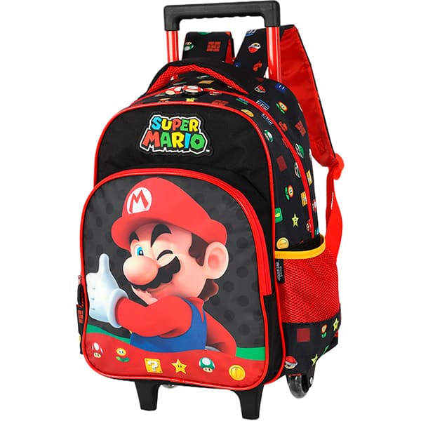 Mochila escolar com rodas, Mario Bros,Preta, IC42542MO0600U, Luxcel - PT 1 UN Mochila escolar com rodas, Mario Bros,Preta, IC42542MO0600U, Luxcel - PT 1 UN