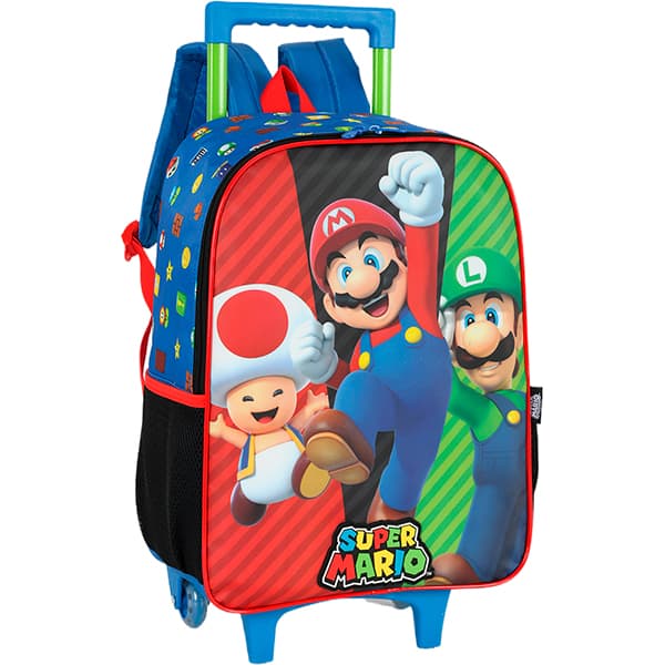 Mochila escolar com rodas Mario Bros, Azul, Luxcel - PT 1 UN