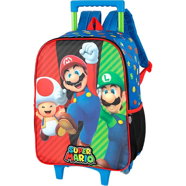 Mochila escolar com rodas Mario Bros, Azul, Luxcel - PT 1 UN
