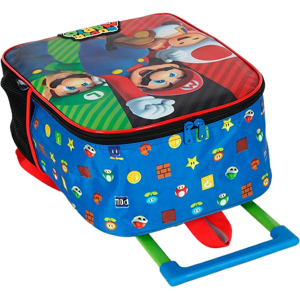 Mochila escolar com rodas Mario Bros, Azul, Luxcel - PT 1 UN