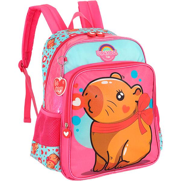 Mochila escolar em poliéster Up4you Capivara, Rosa, IS42111UP0310U, Luxcel - PT 1 UN