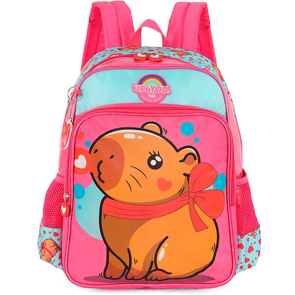 Mochila escolar em poliéster Up4you Capivara, Rosa, IS42111UP0310U, Luxcel - PT 1 UN