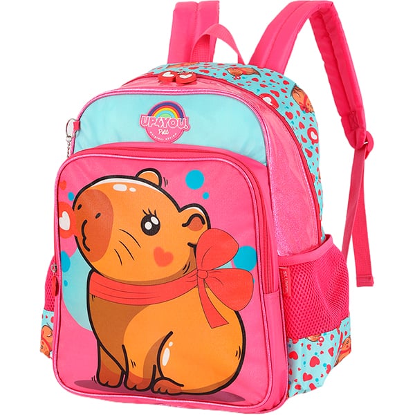 Mochila escolar em poliéster Up4you Capivara, Rosa, IS42111UP0310U, Luxcel - PT 1 UN