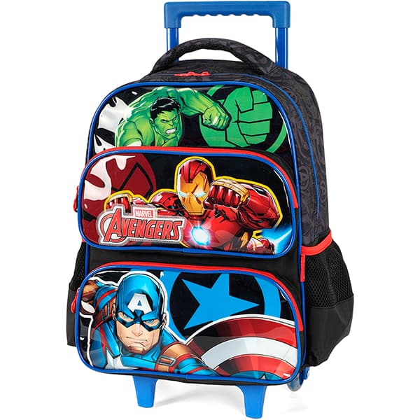 Mochila escolar em poliéster com rodas Avengers, Azul, IC42352AG0200U, Luxcel - PT 1 UN
