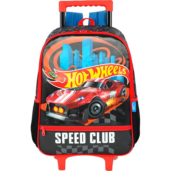 Mochila escolar em poliéster com rodas Hot Wheels, Preto, Luxcel - PT 1 UN