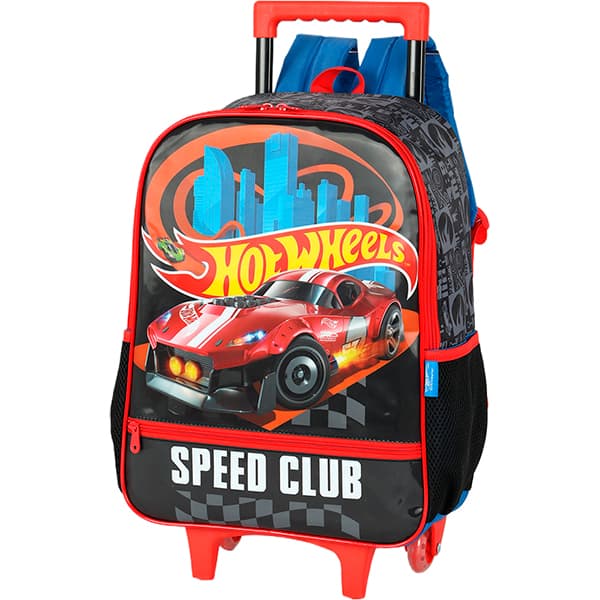 Mochila escolar em poliéster com rodas Hot Wheels, Preto, Luxcel - PT 1 UN
