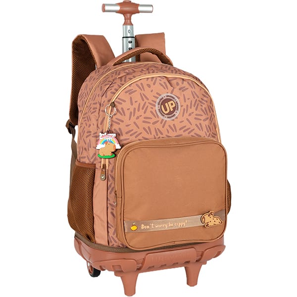 Mochila escolar em poliéster com rodas Up4you Capivara, Marrom, Luxcel - PT 1 UN