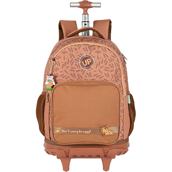 Mochila escolar em poliéster com rodas Up4you Capivara, Marrom, Luxcel - PT 1 UN