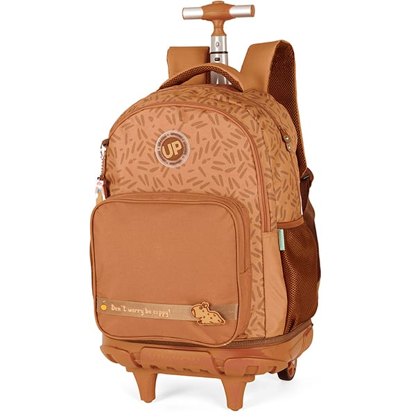 Mochila escolar em poliéster com rodas Up4you Capivara, Marrom, Luxcel - PT 1 UN