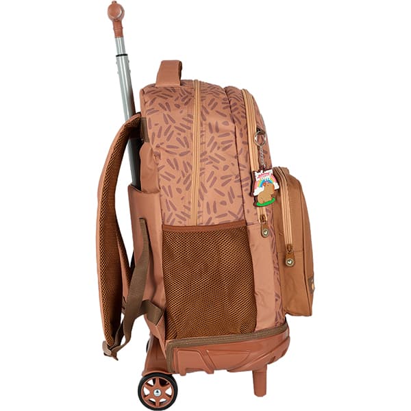 Mochila escolar em poliéster com rodas Up4you Capivara, Marrom, Luxcel - PT 1 UN
